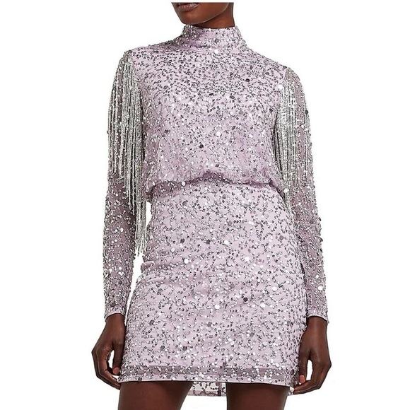 River Island Women's Purple Gray Sequin Tassel Mini Dress Size 8 Party - Picture 2 of 15